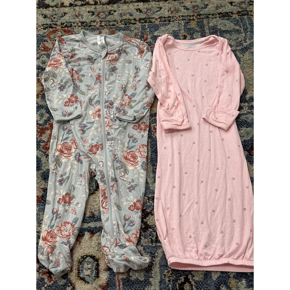 Carter's Modern Moments Sleepers Girls 0-6M Pink Blue Floral Bamboo
